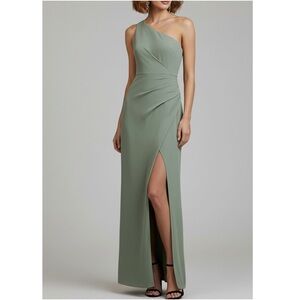BHLDN Chloe One-Shoulder Side-Slit Georgette Gown, Green, 6 (US)
